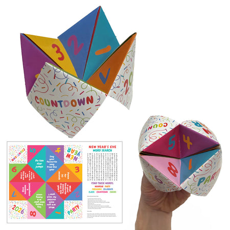 New Year's Eve Colourful Kids Paper Fortune Teller and Word Search Activity Sheet - A4