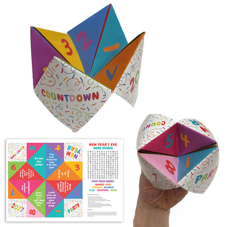 New Year's Eve Colourful Kids Paper Fortune Teller and Word Search Activity Sheet - A4