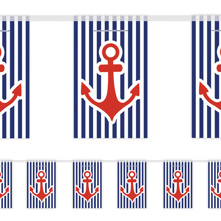 Nautical Anchor and Stripes Paper Bunting Decoration - 2.4m