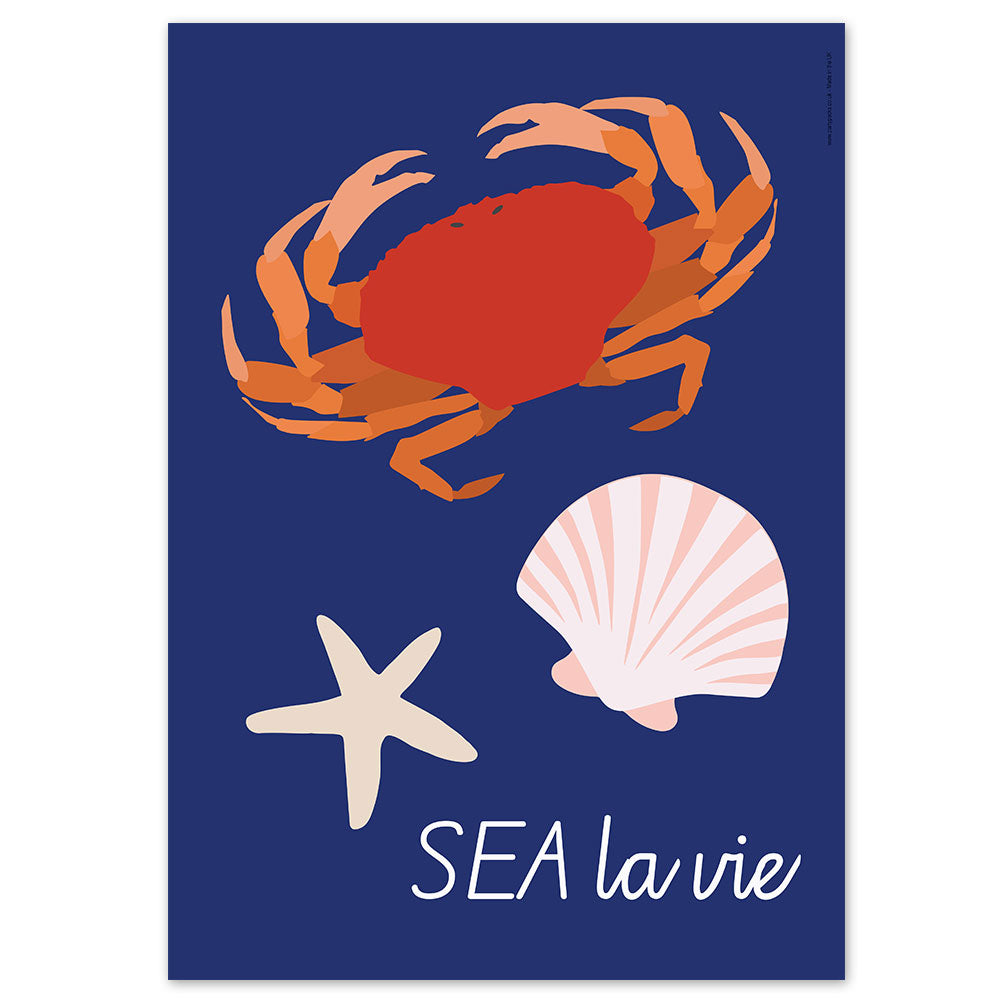 Nautical Crab and Shells Sea La Vie Poster - A3