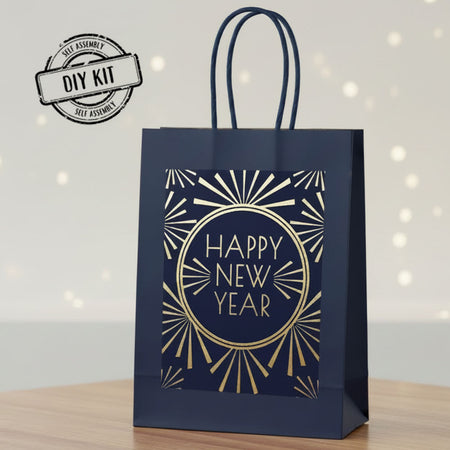 Navy and Gold Happy New Year Paper Party Bags - Pack of 4