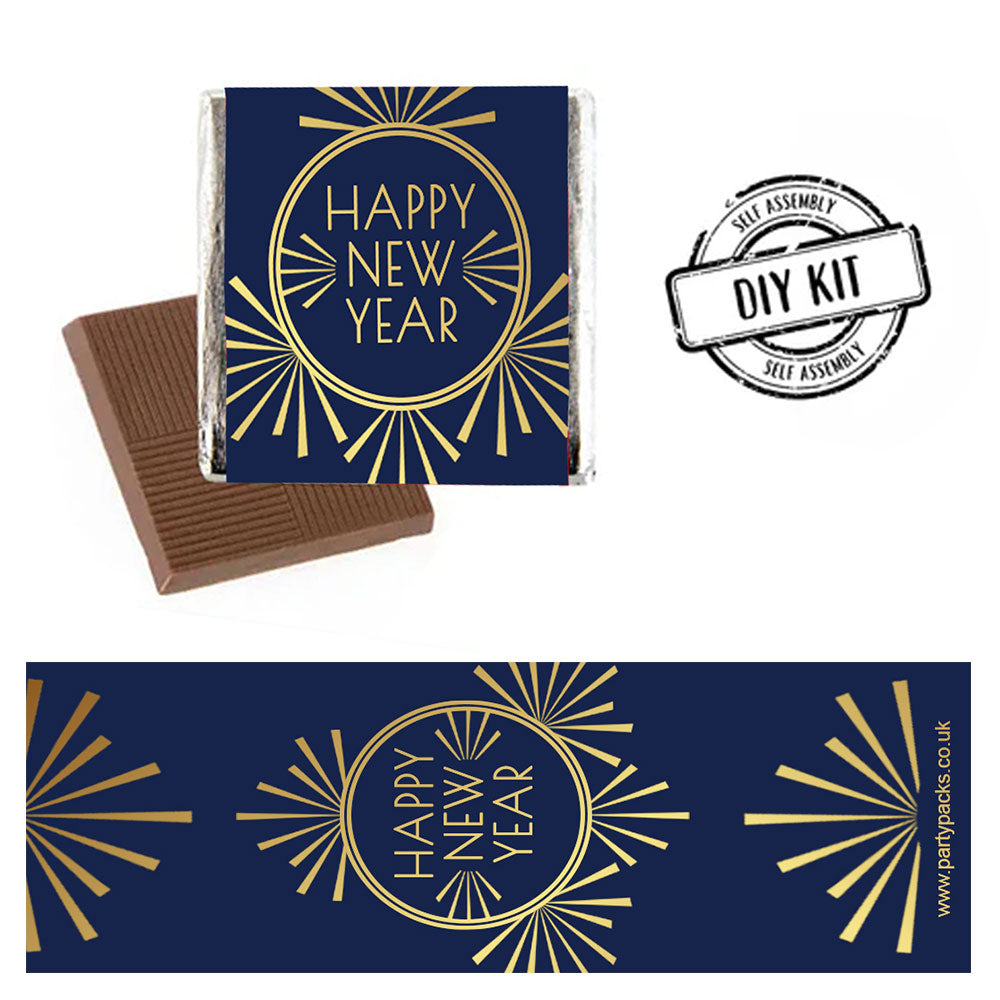 Happy New Year Navy & Gold Square Chocolates - Pack of 16