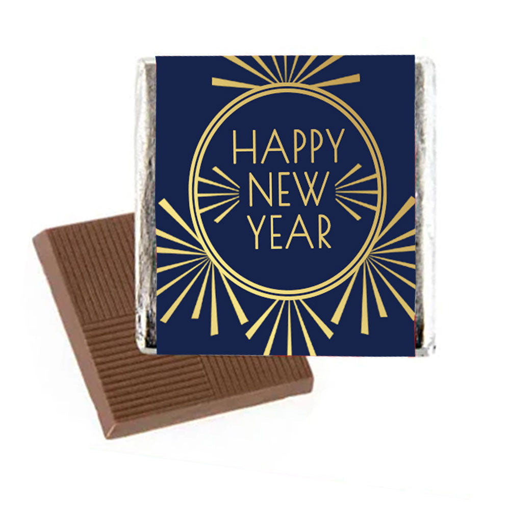 Happy New Year Navy & Gold Square Chocolates - Pack of 16