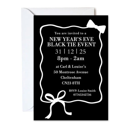 Personalised Black and White Bows and Bow Ties Party Invitations - Pack of 16