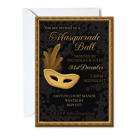 Personalised Masquerade Party Invitations - Pack of 16
