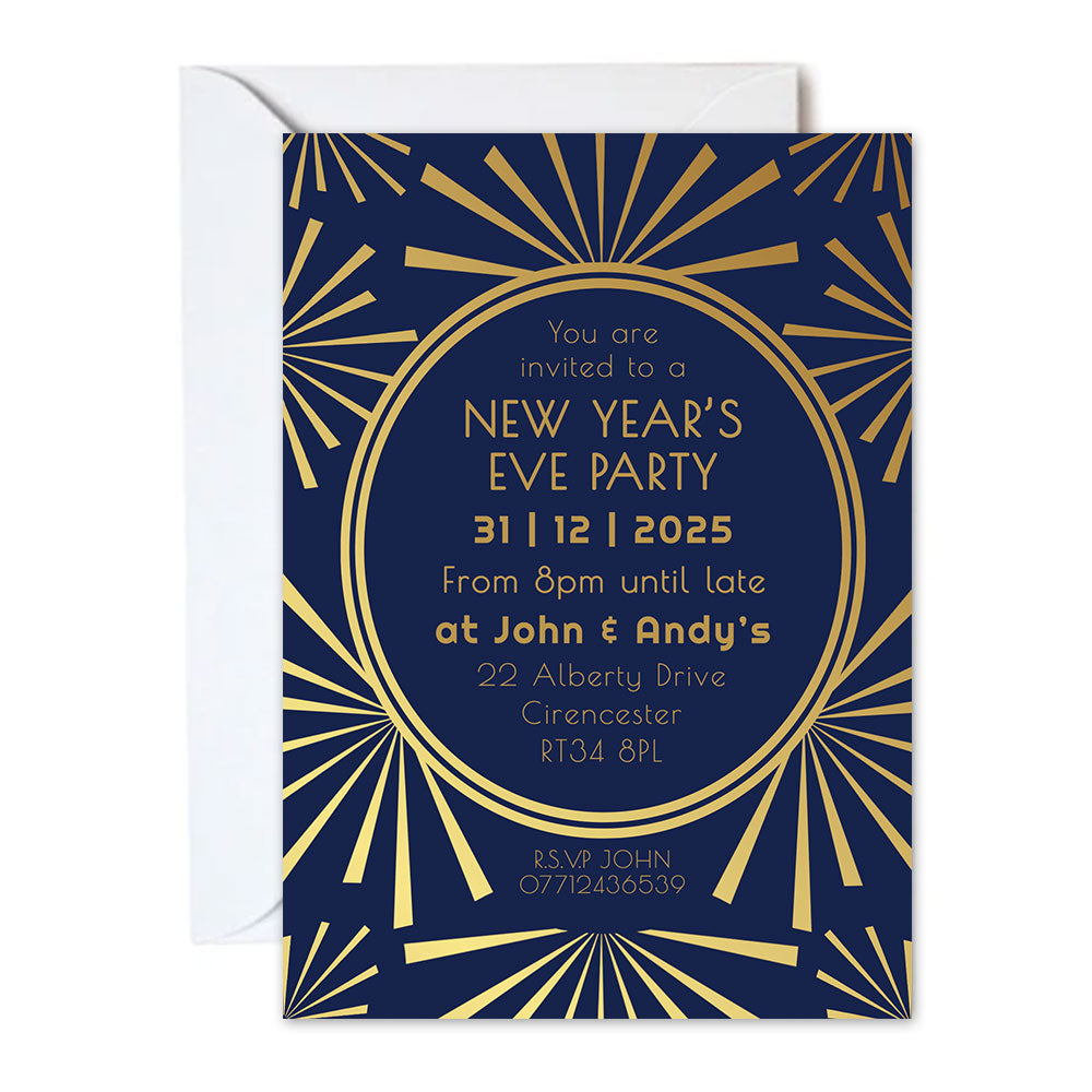 Personalised Navy and Gold Party Invitations - Pack of 16