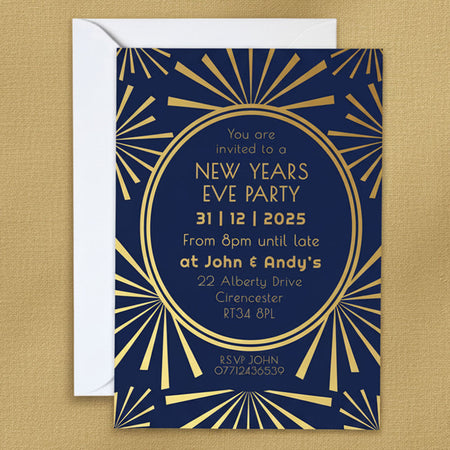 Personalised Navy and Gold Party Invitations - Pack of 16