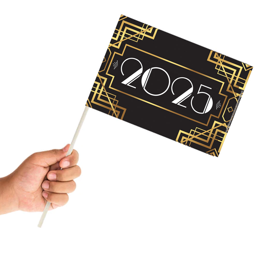 New Year 2025 1920's Style Paper Hand Waving Flag - 25cm