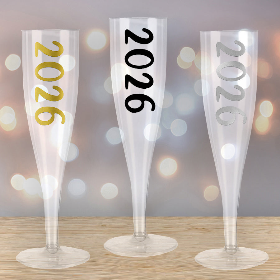2026 New Year Clear Champagne & Prosecco Flute Glass - Choose Your Text Colour - 175ml - Each