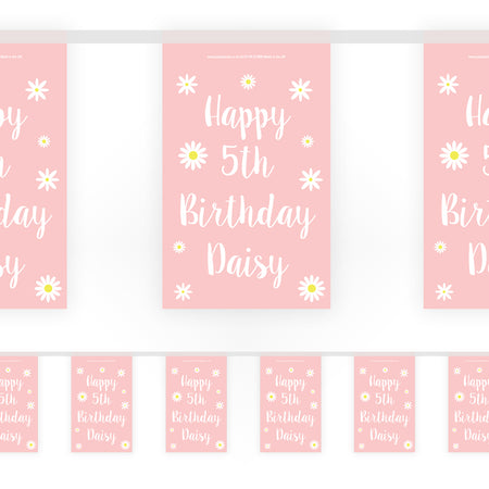 Pink Daisy Personalised Paper Flag Bunting - 3m