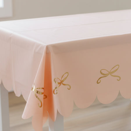 Light Pink and Gold Bow Paper Table Cover - 180cm x 120cm