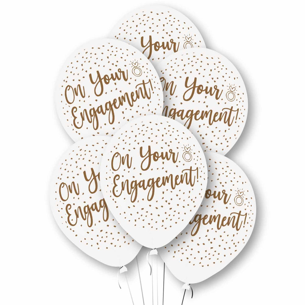 On Your Engagement White & Gold Latex Balloons - 11" - Pack of 6