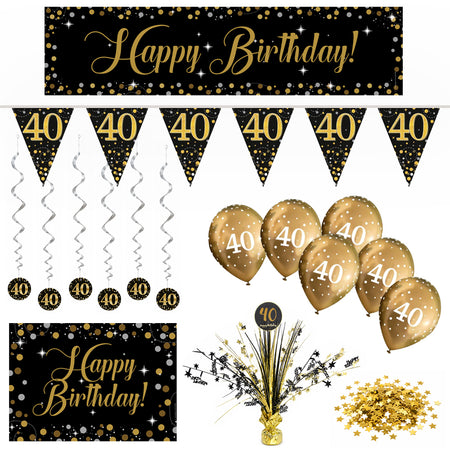 Gold Celebration 40th Birthday Decoration Pack