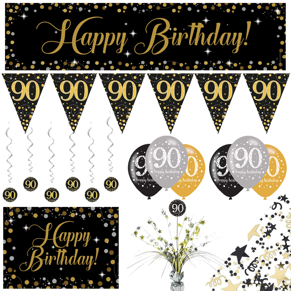 Gold Celebration 90th Birthday Decoration Pack