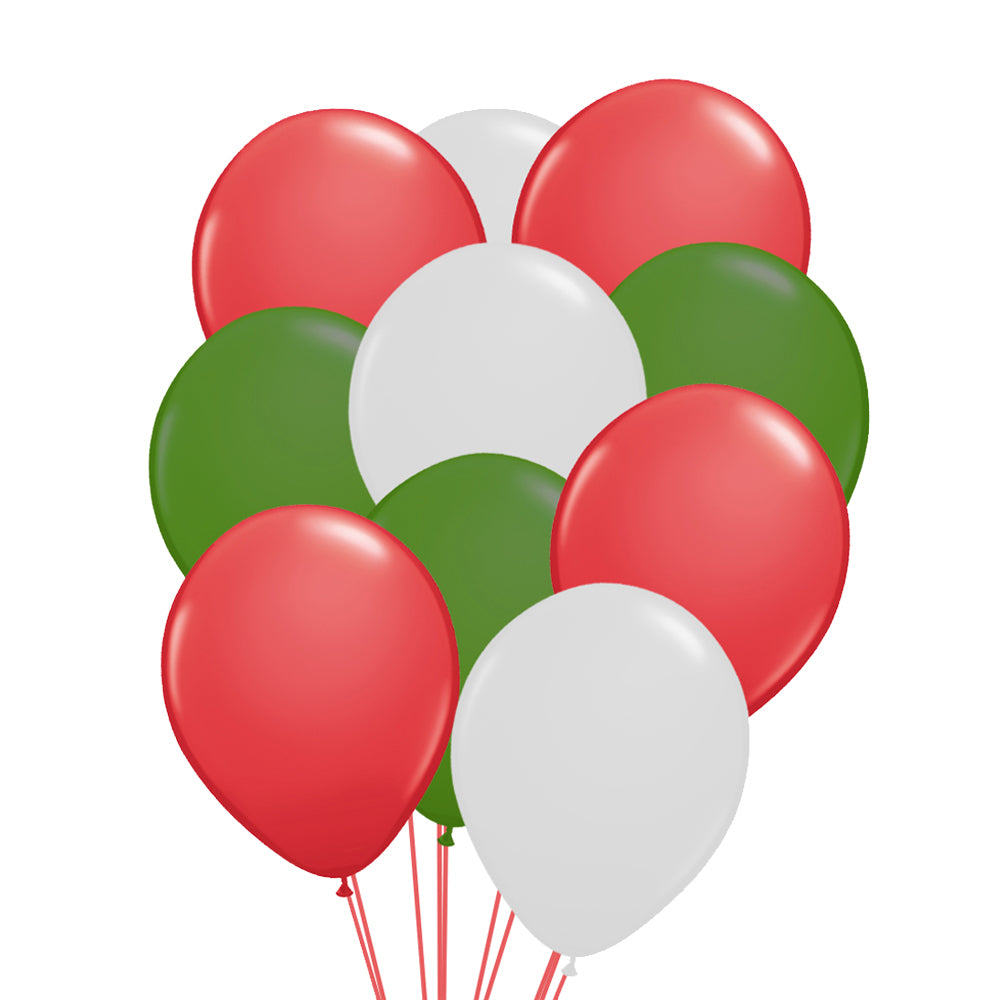 Christmas Red, White and Green 12" Latex Balloons & Helium Canister Kit - 24 Balloons