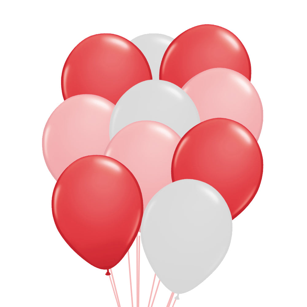 Valentine's Red, Pink and White 12" Latex Balloons & Helium Canister Kit - 24 Balloons