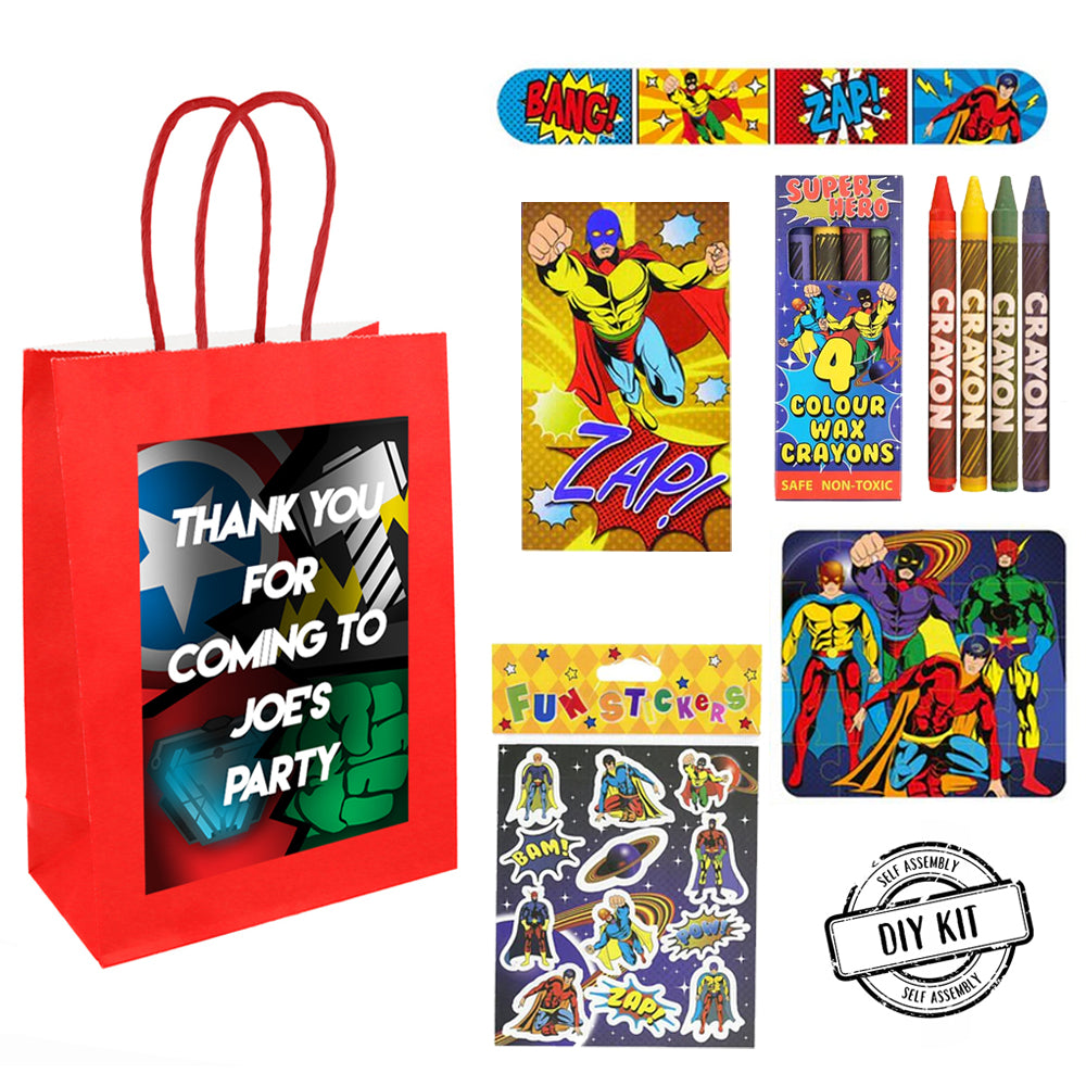 Superhero Themed Personalised Party Bag - With Contents - Pack of 4