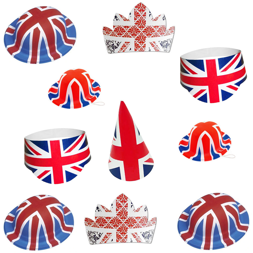 Union Jack British Patriotic Fancy Dress Hats - Pack of 10