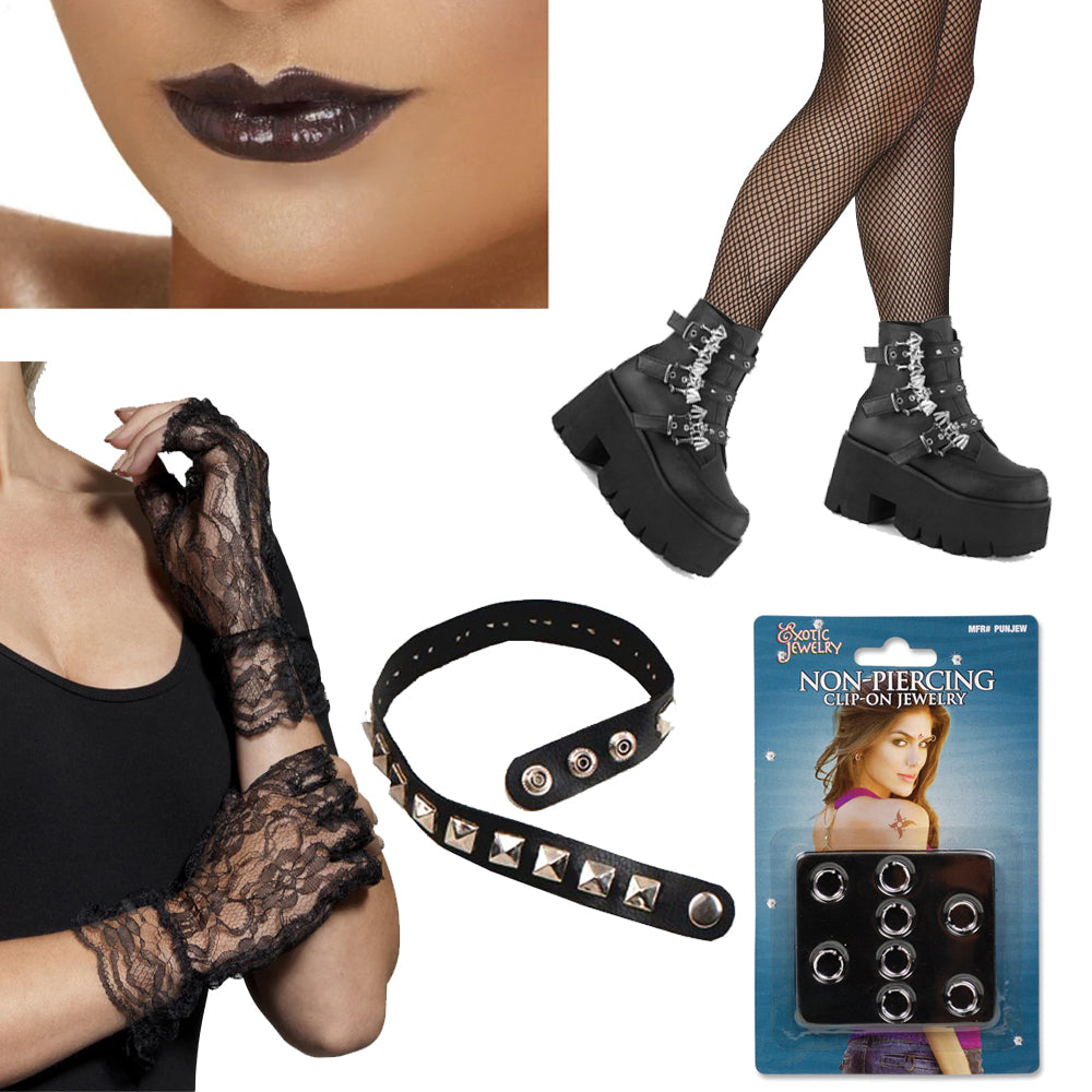 Goth Girl Fancy Dress Kit - Complete Gothic Halloween Costume ...