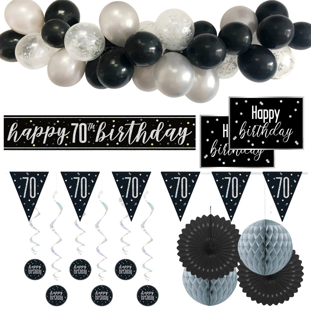 Glitz Black & Silver "70" Luncheon Napkins, 16ct