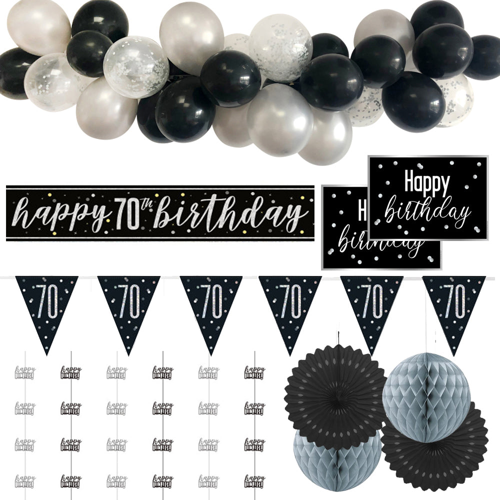 70th Birthday Black & Silver Glitz Decoration Pack