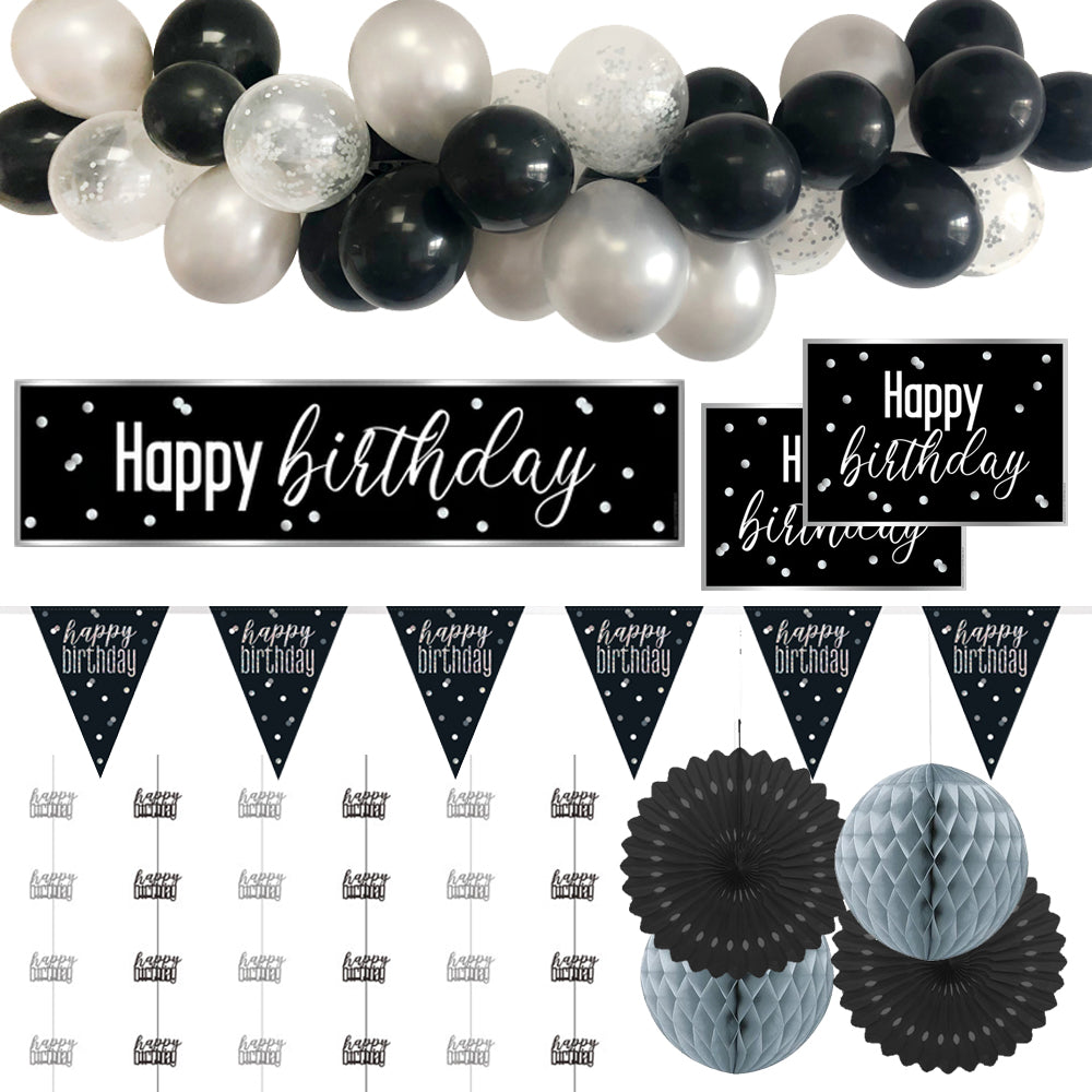 Black & Silver Glitz Happy Birthday Decoration Pack