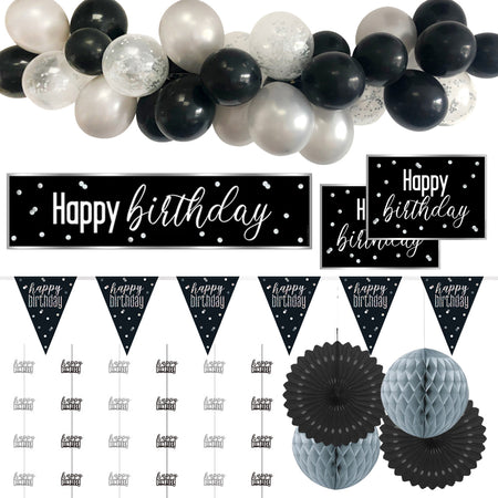 Black & Silver Glitz Happy Birthday Decoration Pack