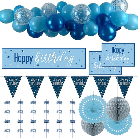 Blue & Silver Glitz Happy Birthday Decoration Pack