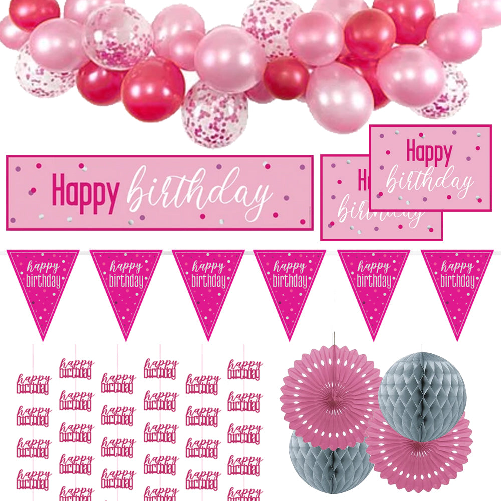 Pink & Silver Glitz Happy Birthday Decoration Pack