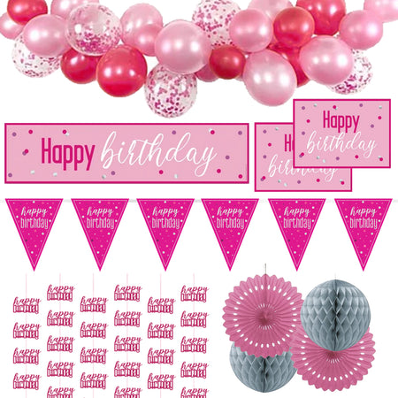 Pink & Silver Glitz Happy Birthday Decoration Pack
