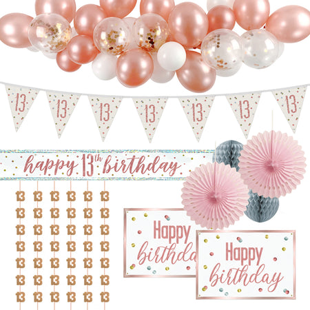 13th Birthday Rose Gold Glitz Decoration Pack