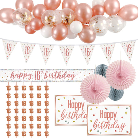 16th Birthday Rose Gold Glitz Decoration Pack