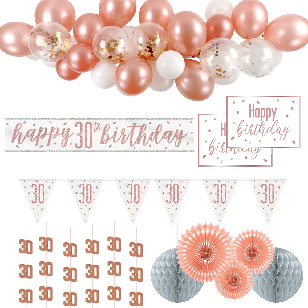 30th Birthday Rose Gold Glitz Decoration Pack