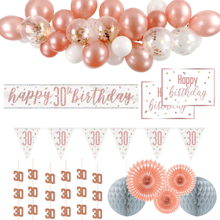 30th Birthday Rose Gold Glitz Decoration Pack