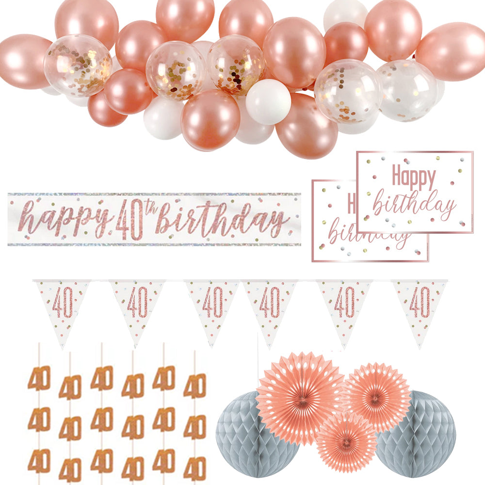 40th Birthday Rose Gold Glitz Decoration Pack
