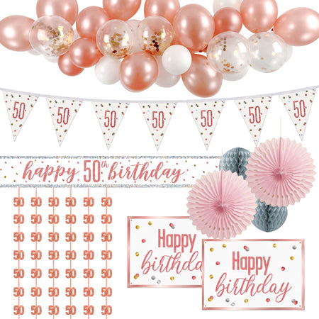 50th Birthday Rose Gold Glitz Decoration Pack