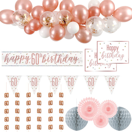 60th Birthday Rose Gold Glitz Decoration Pack