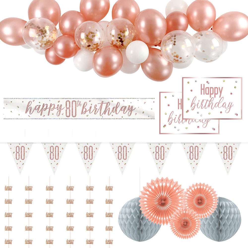 80th Birthday Rose Gold Glitz Decoration Pack