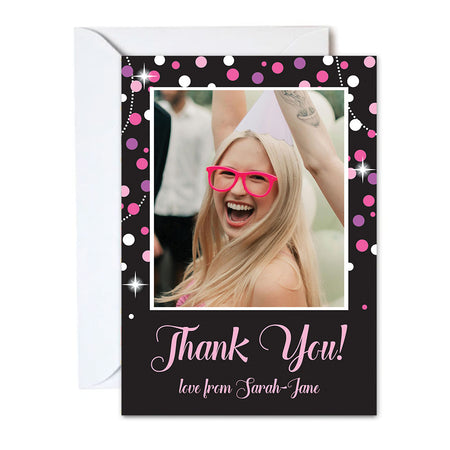 Pink Sparkle Personalised Photo Thank You Cards - Pack of 8