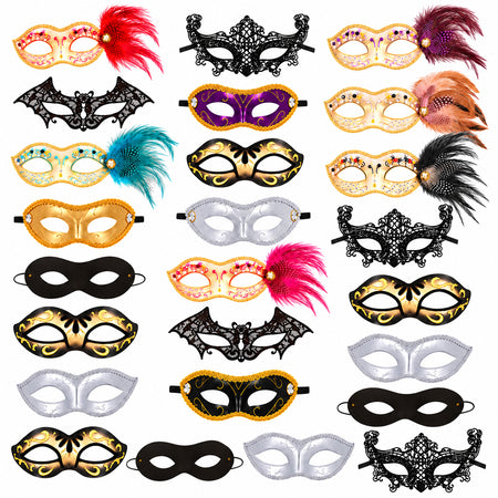 Masquerade Party Masks – Assorted Designs – Pack of 25