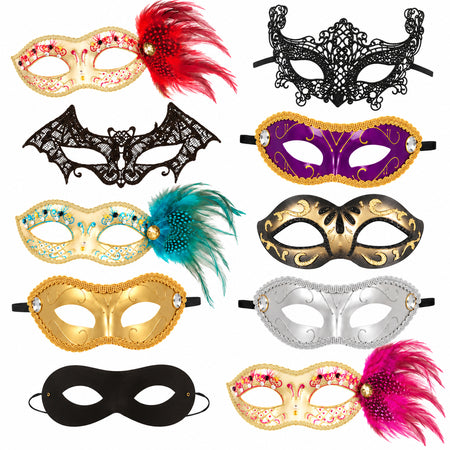Masquerade Party Masks – Assorted Designs – Pack of 10