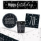 70th Birthday Black and Silver Glitz Tableware Pack for 8 with FREE Banner!