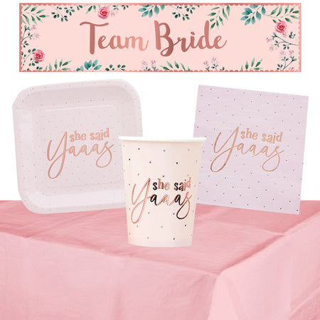 Hen Party Floral Rose Gold Tableware Pack for 8 with FREE Banner!