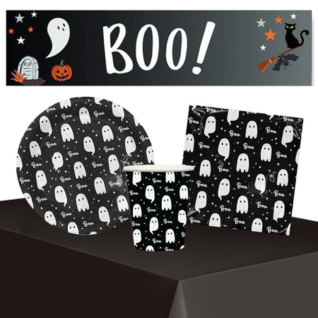 Halloween Ghosts Tableware Pack for 20 with FREE Banner!