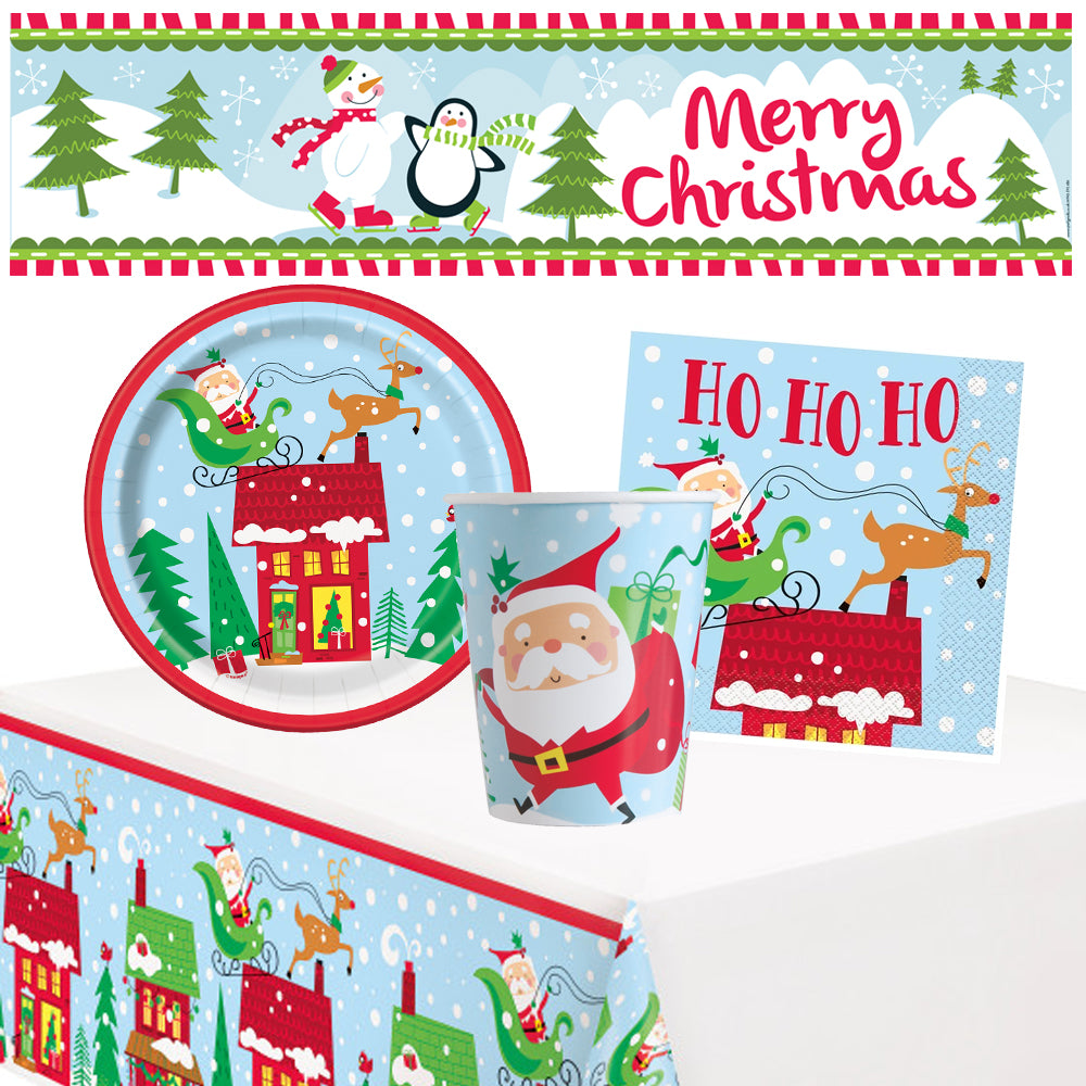 Colourful Santa Christmas Tableware Pack For 8 People With FREE Banner