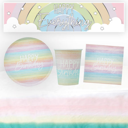 Pastel Rainbow Tableware Pack for 8 - with FREE Banner!