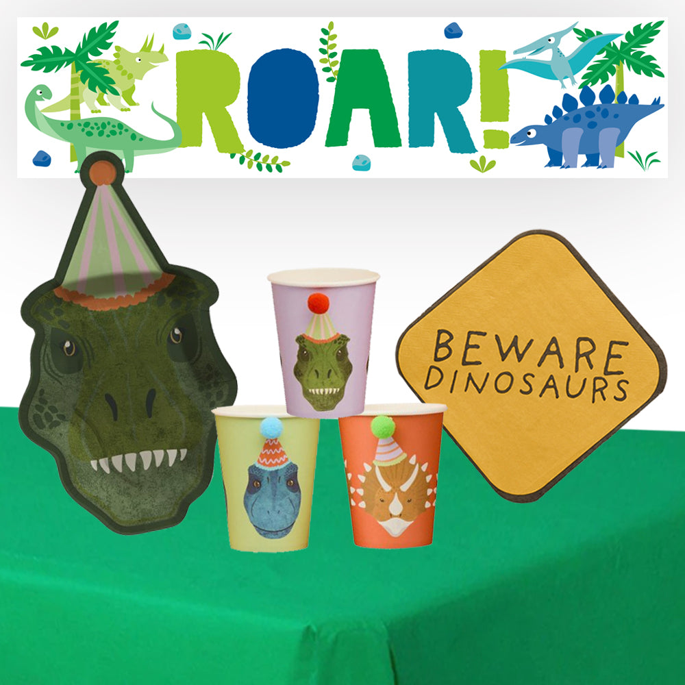 Dinosaur Tableware Pack for 8 with FREE Banner | Kids Party Supplies ...