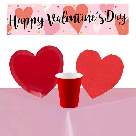 Valentine's Hearts Tableware Pack for 8 with FREE Banner!
