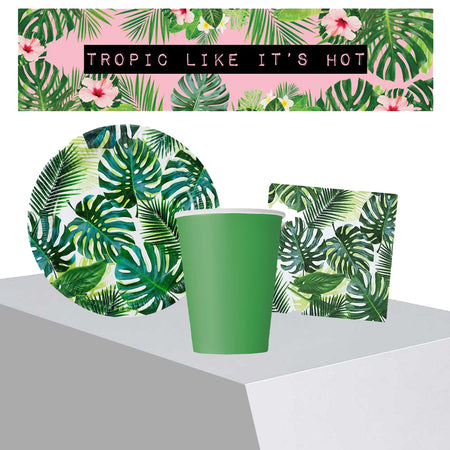 Tropical Leaves Party Pack of 8 With FREE Banner!