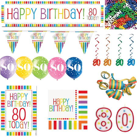 80th Rainbow Birthday Decoration Pack